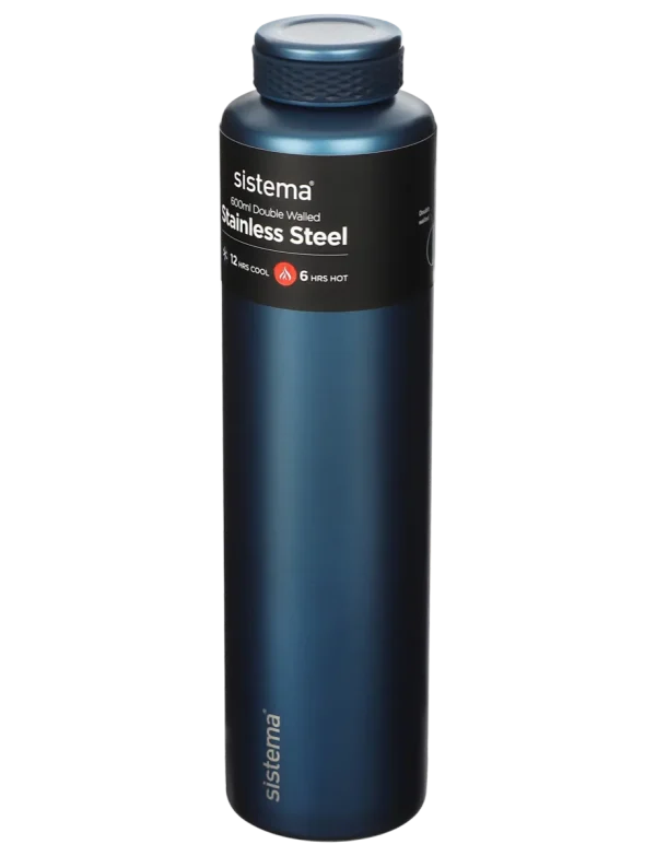520_600ml_chic_stainless_label_angle_navy_1 SISTEMA HYDRATE CHIC ST. STEEL BOTTLE 600ML (6) - Image 1