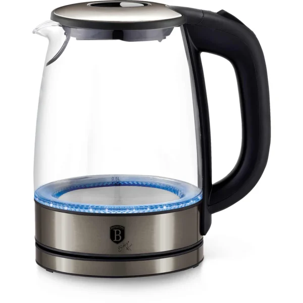 BERLIN H. GLASS KETTLE 1.7LTR BLACK/SILVER BH/9116 - Image 1