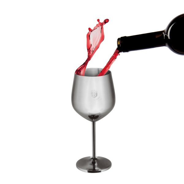 BERLIN H. WINE GLASS METAL 2PCS BLACK/SILVER BH/8661 - Image 2