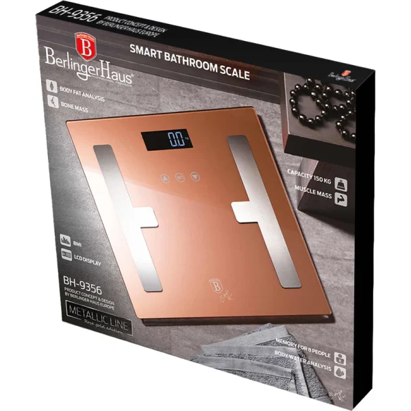 BERLIN H. BATHROOM SCALE 180KG SMART ROSE GOLD BH/9105 - Image 2