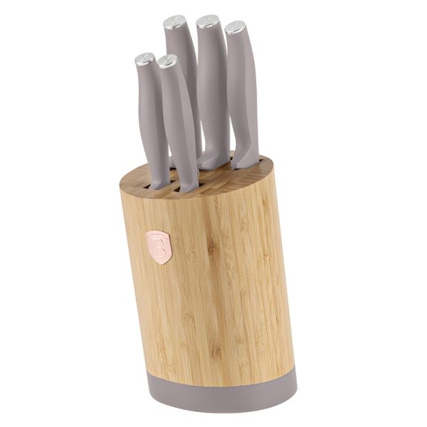 BERLIN H. KNIFE SET W/ STAND BAMBOO 6P TAUPE BH/2756 - Image 1